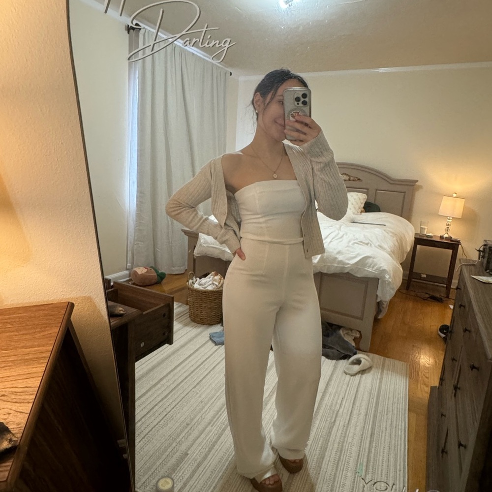 Target White Strapless Jumpsuit with Wide-Leg Silhouette
